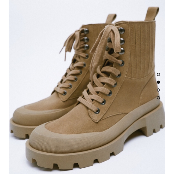 Zara Suede Leather Combat Boots - Picture 2 of 6